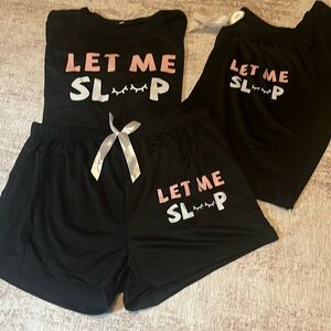 Casual Pajamas “Let me Sleep” top Long Pants, Shorts, Three-piece Set NEW sz LRG